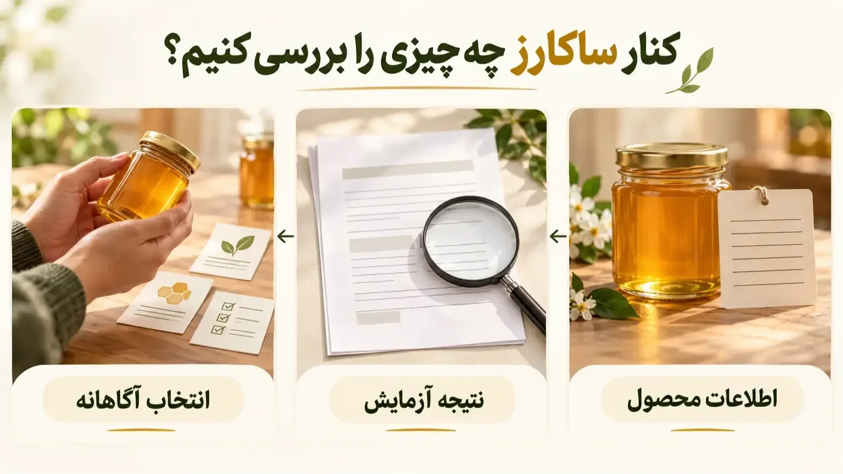 مراحل بررسی اطلاعات محصول و نتیجه آزمایش عسل در کنار ساکارز
